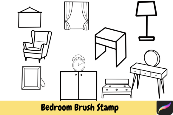 Bedroom Procreate Brush Stamps IPAD: Elevating Digital Interior Design with Hand-Drawn Precision